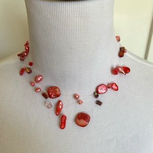 Pink freshwater pearl illusion necklace 16"